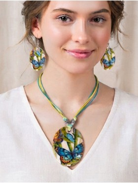 Fashion Butterfly Print Necklace and Earrings Set